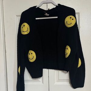 Debut Black Cardigan with Yellow Smiley Faces